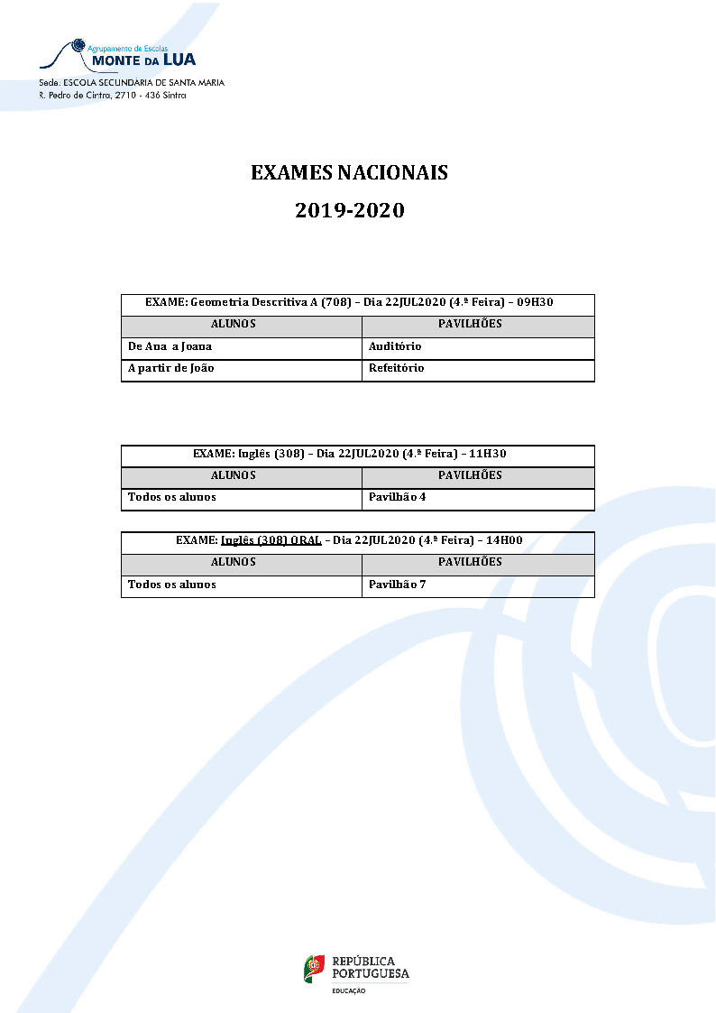 Exames Nacionais Pavilhões 6.ª Feira 17 fix