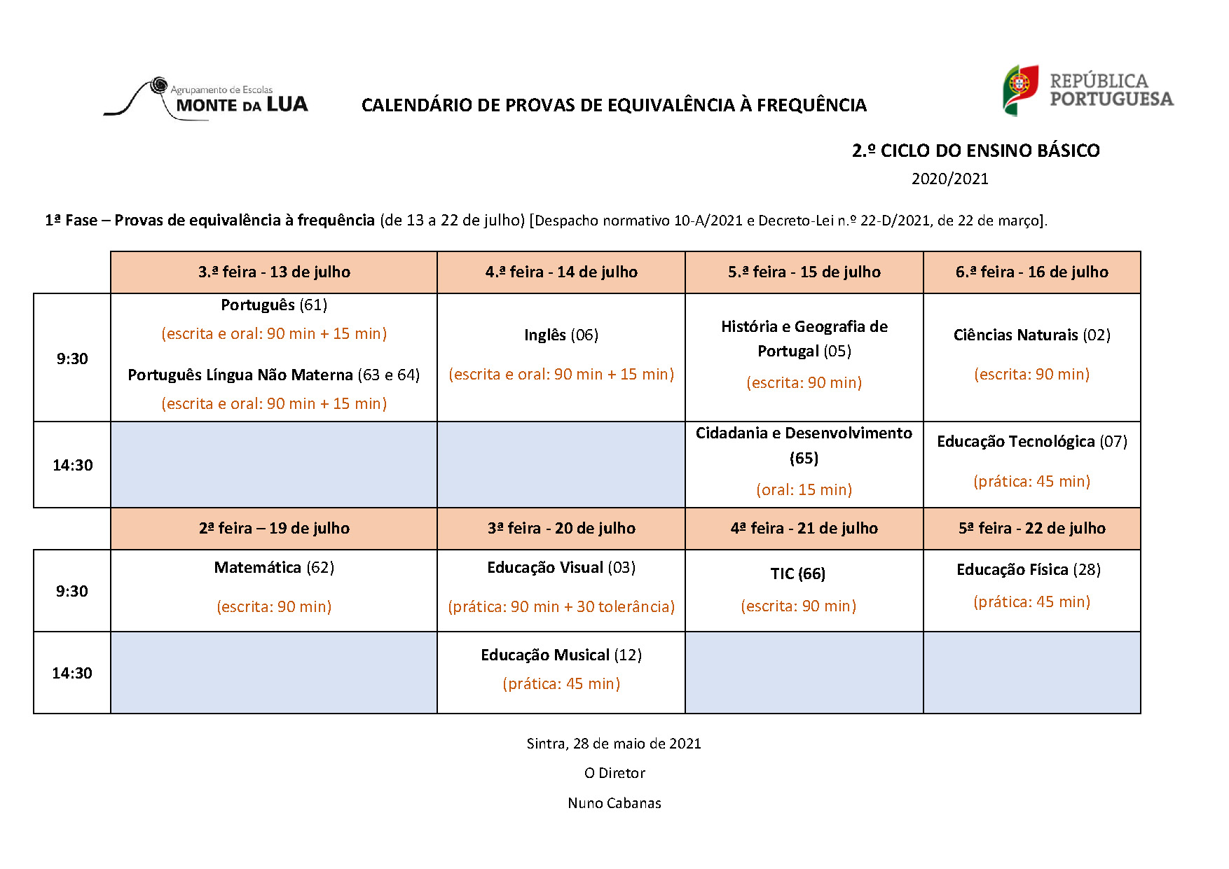 Calendário PEF 2 ciclo 2021 Página 1