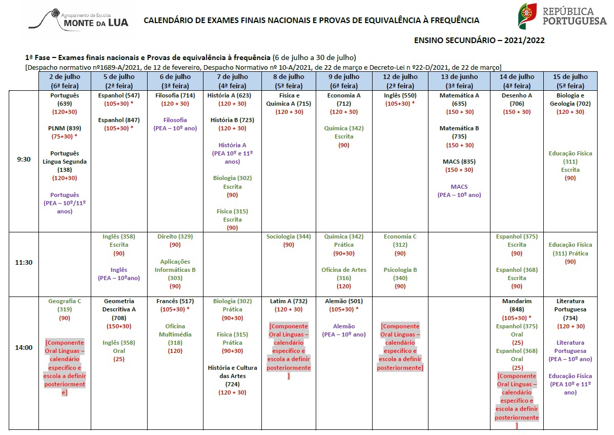 calendario exames nacionais pef secundário 1 fase 2021 Página 1
